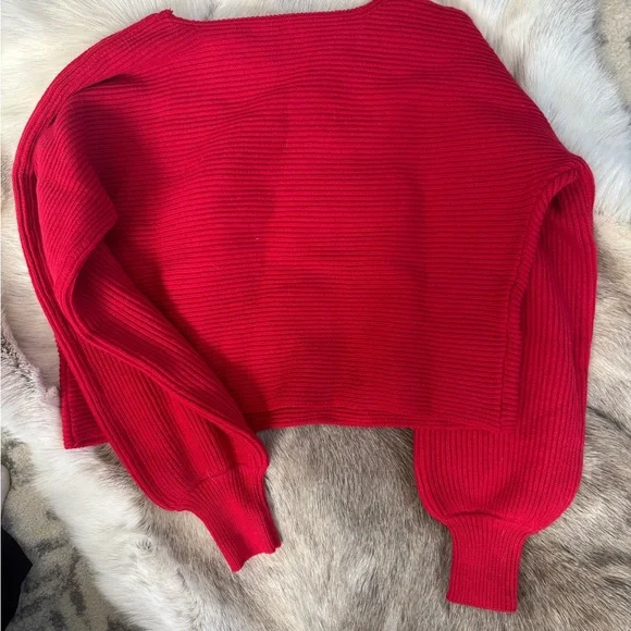 NWOT Magnolia Vibrant Red Off-Shoulder Sweater - Picture 7 of 8